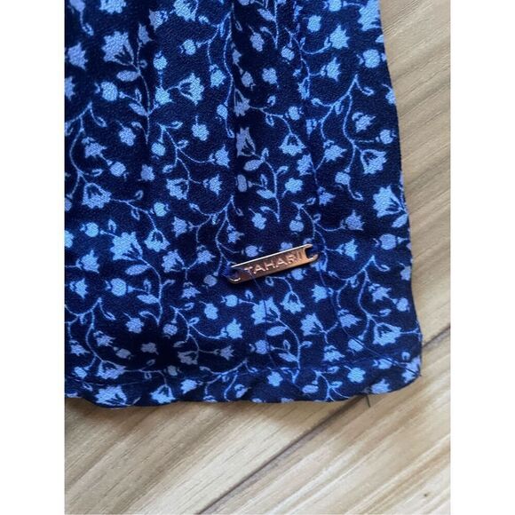 Tahari Girls Navy Blue Longsleeve Pleated Button Up Floral Dress - 4 - Picture 3 of 7